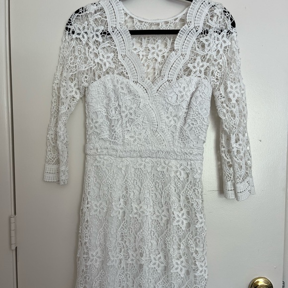 Lulu’s White Lace Long Sleeve Mini Dress - Picture 2 of 4